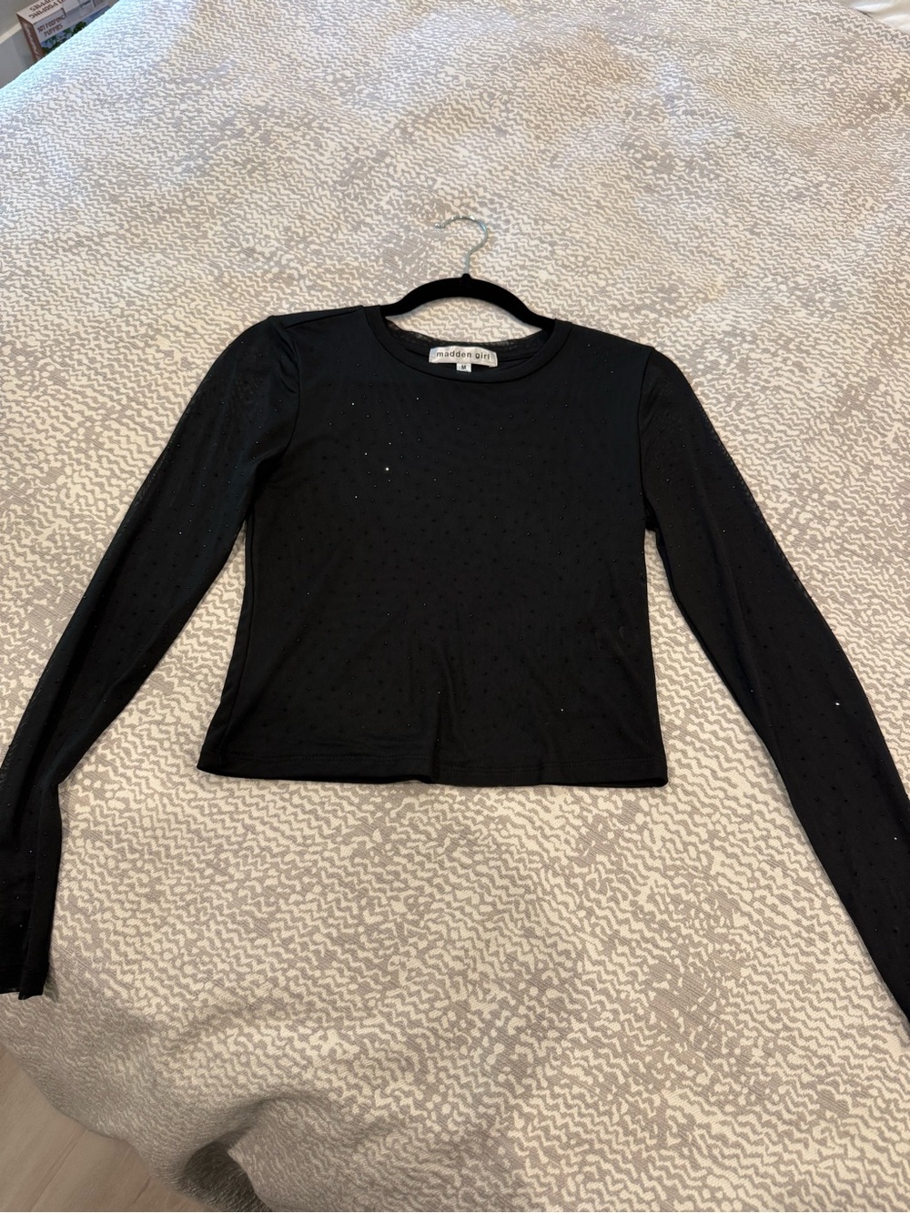 Madden Girl Black Sheer Long-Sleeve Rhinestone Top never worn